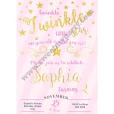 Twinkle Twinkle Little Star Birthday Invitation pink,(005) Twinkle Twinkle Little Star Birthday Invitation pink,(005)